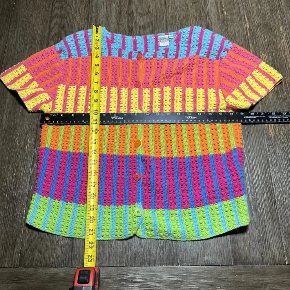 VTG 90s Y2K Michael Simon Knit Rainbow Button Up Shirt Women’s Large - Picture 5 of 6